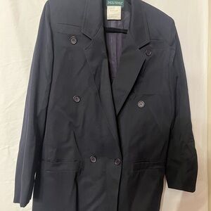 Harve Benard Navy Wool, Double-Breasted Blazer for Women